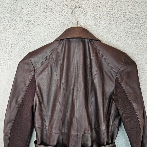 Andrew Marc Leather Jacket Womens Sz S Burgundy Butter Soft Tie & Button - Picture 10 of 16